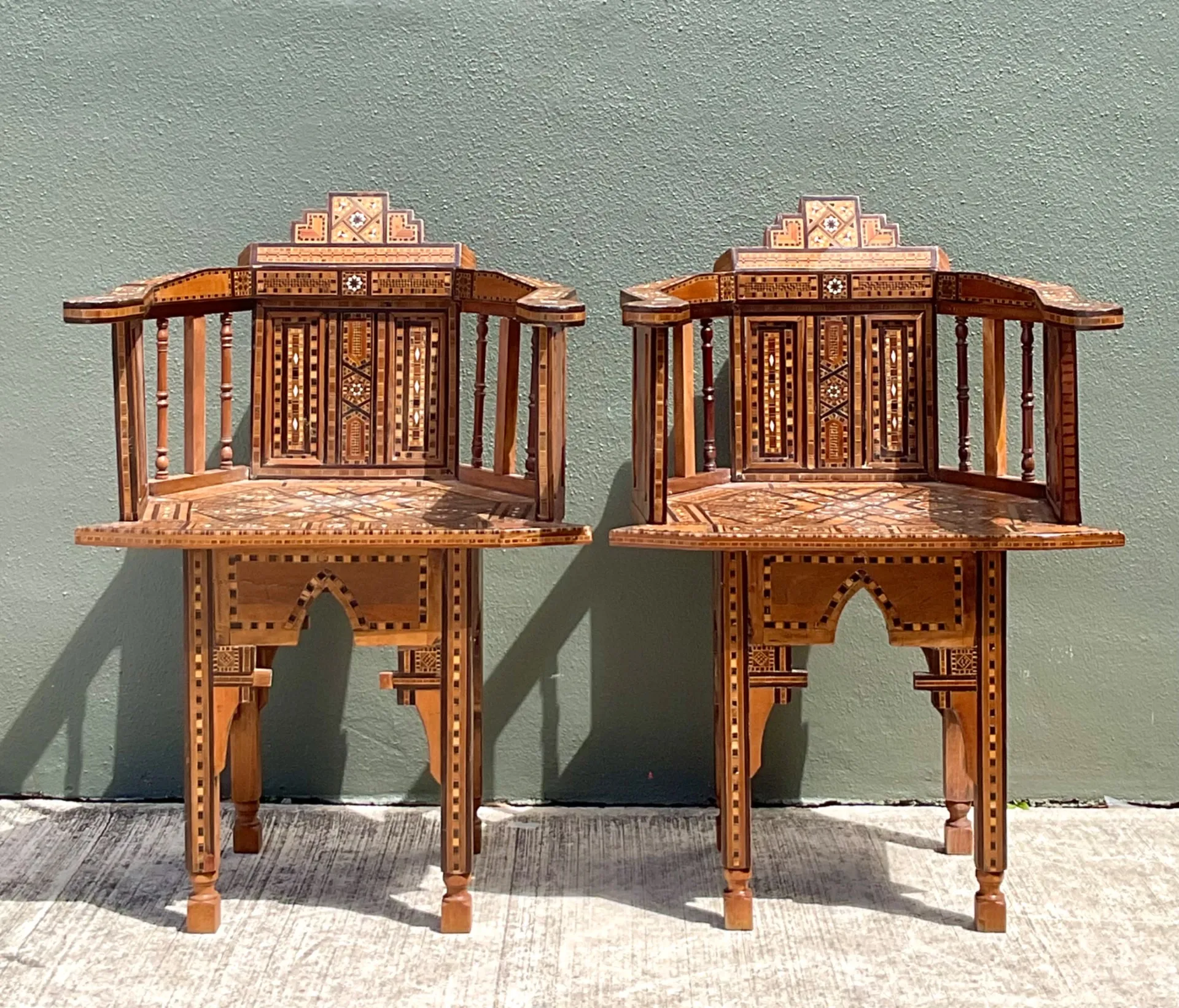 Vintage Syrian Inlaid Wood Chairs - A Pair — additional photo 3