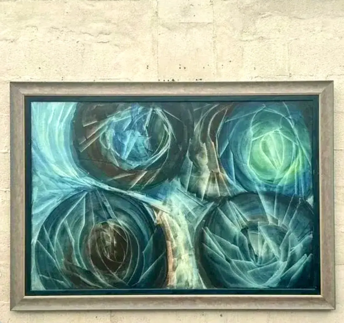 Vintage Boho Monumental Abstract Oil Painting on Canvas - Canvas, 67W x 47.25H — additional photo 2