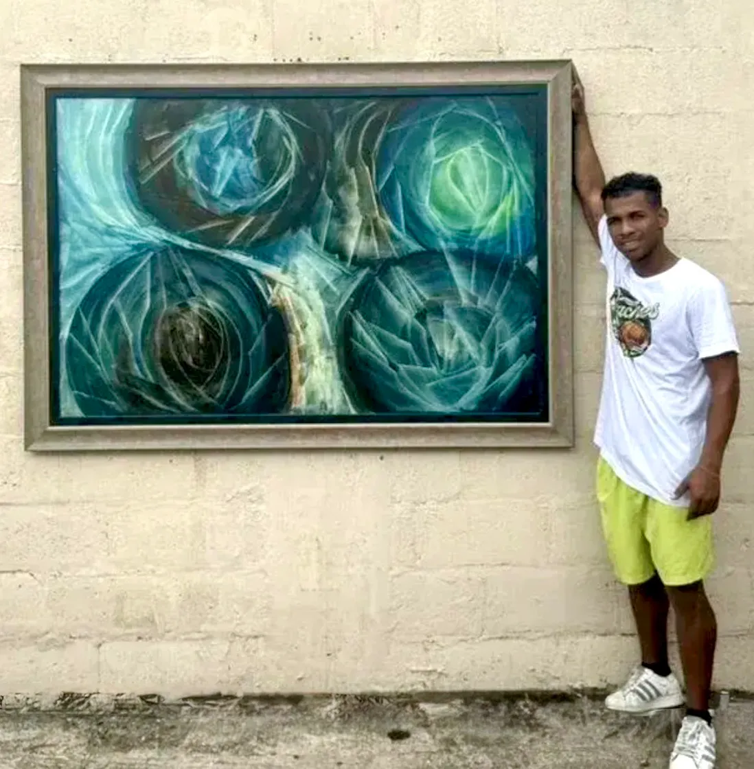 Vintage Boho Monumental Abstract Oil Painting on Canvas - Canvas, 67W x 47.25H — additional photo 3