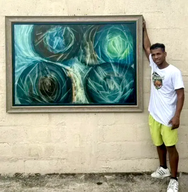 Vintage Boho Monumental Abstract Oil Painting on Canvas - Canvas, 67W x 47.25H — additional photo 4