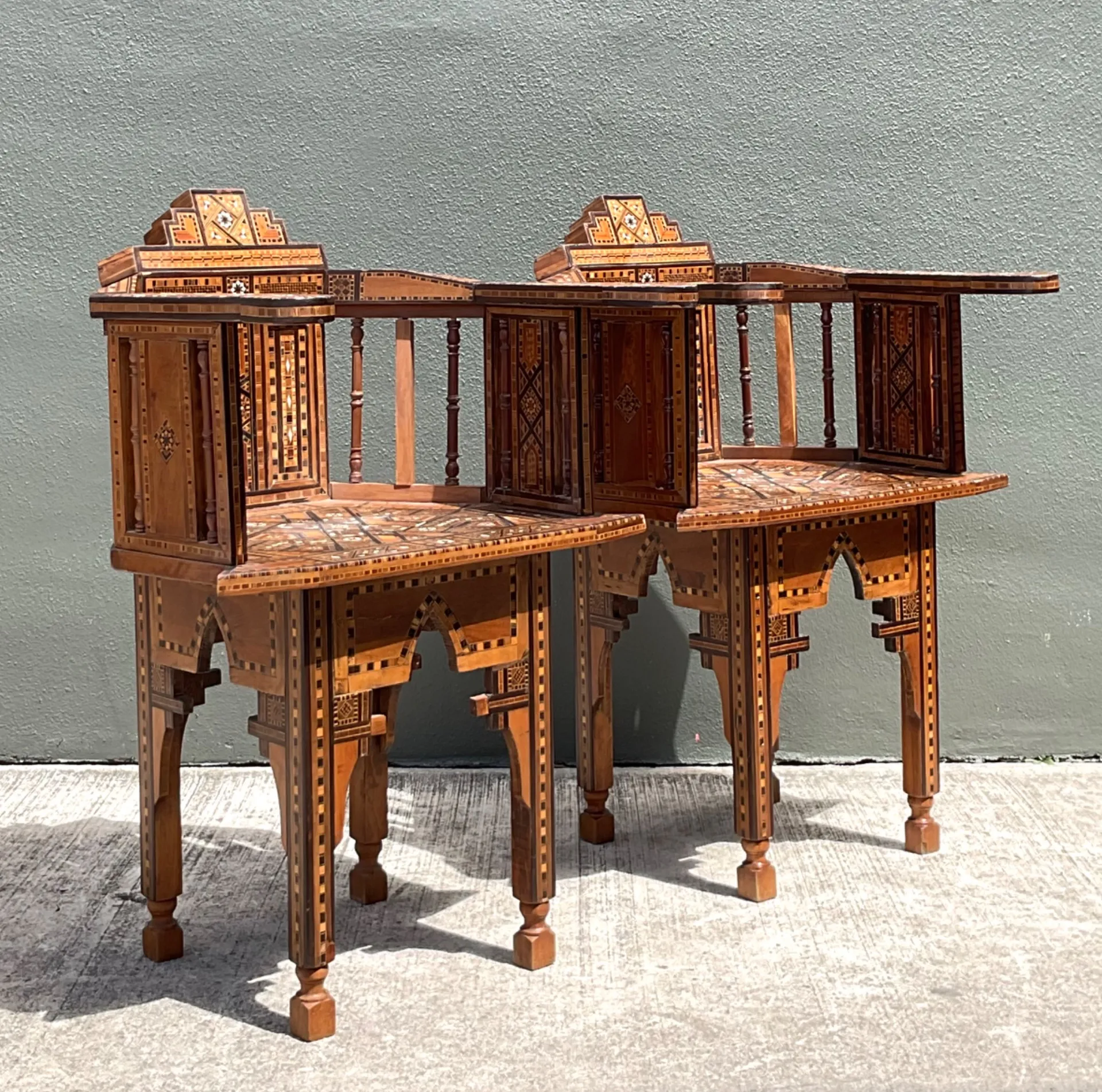 Vintage Syrian Inlaid Wood Chairs - A Pair — additional photo 2