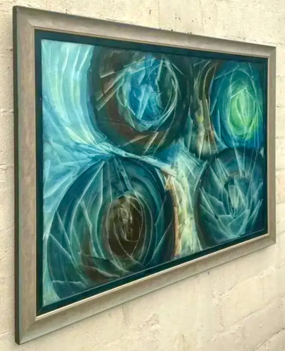 Vintage Boho Monumental Abstract Oil Painting on Canvas - Canvas, 67W x 47.25H — additional photo 5