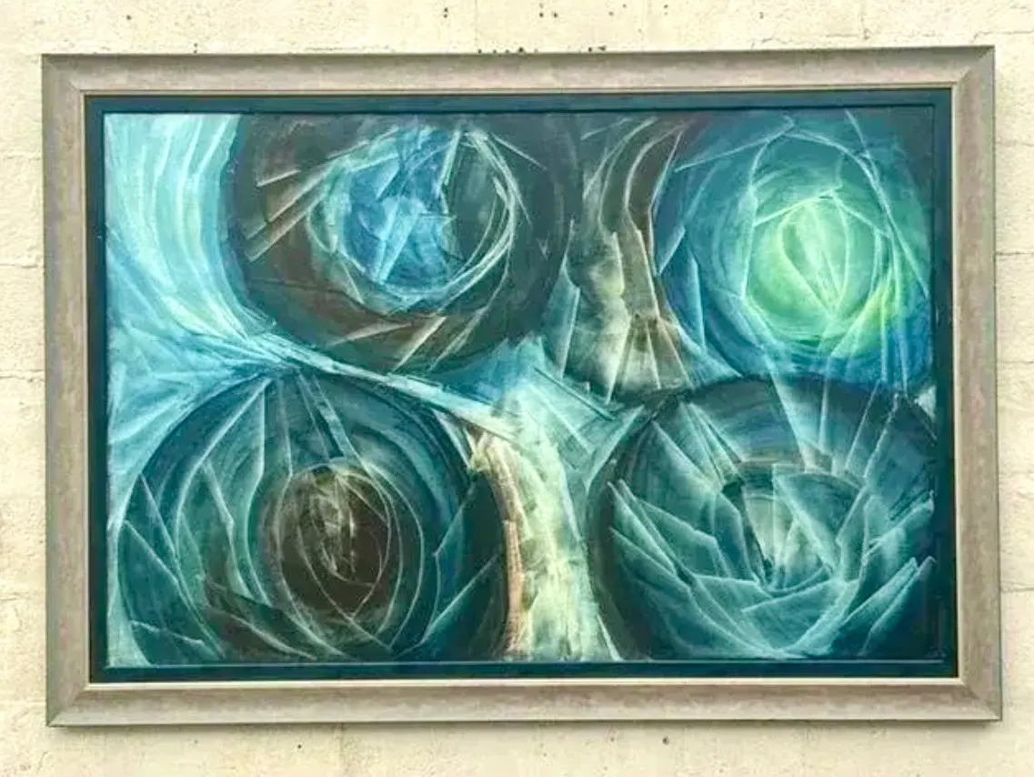 Vintage Boho Monumental Abstract Oil Painting on Canvas - Canvas, 67W x 47.25H — additional photo 1