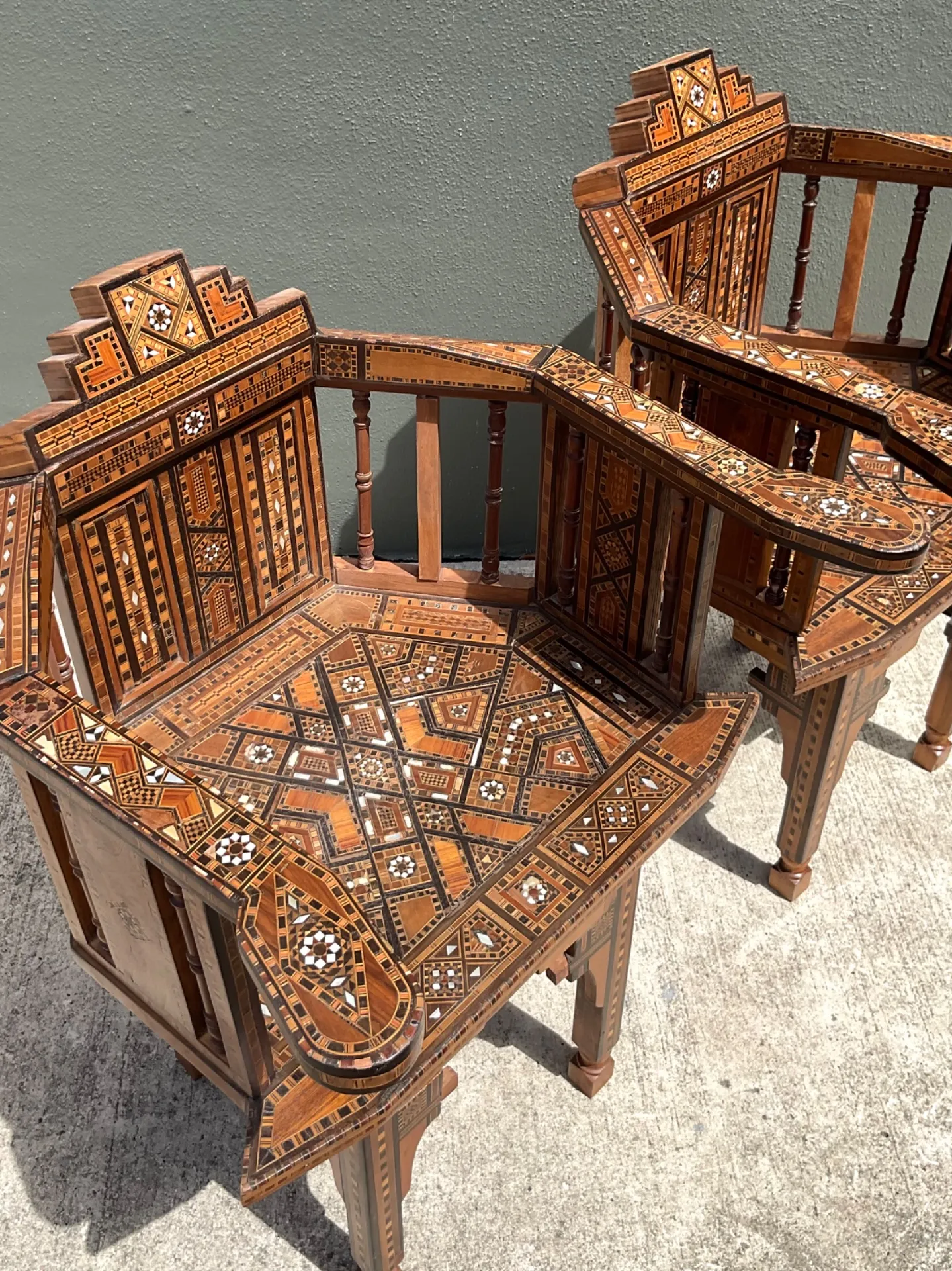 Vintage Syrian Inlaid Wood Chairs - A Pair — additional photo 1