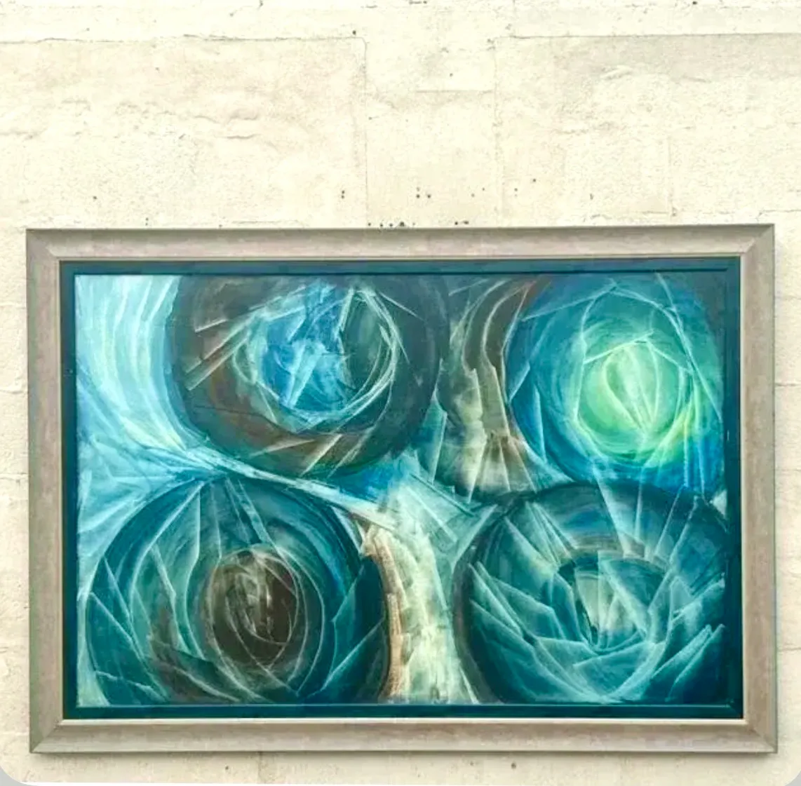 Vintage Boho Monumental Abstract Oil Painting on Canvas - Canvas, 67W x 47.25H — additional photo 3