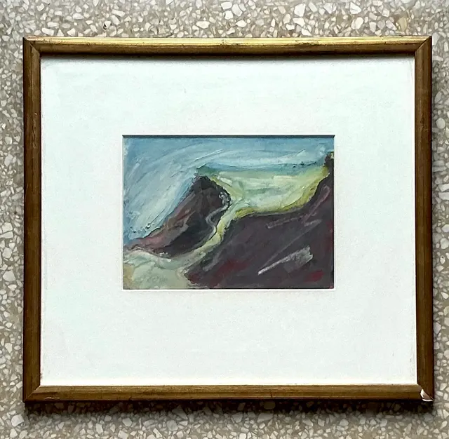Vintage Boho Original Abstract Oil on Board - Glass, 14.25W x 12.75H — additional photo 2