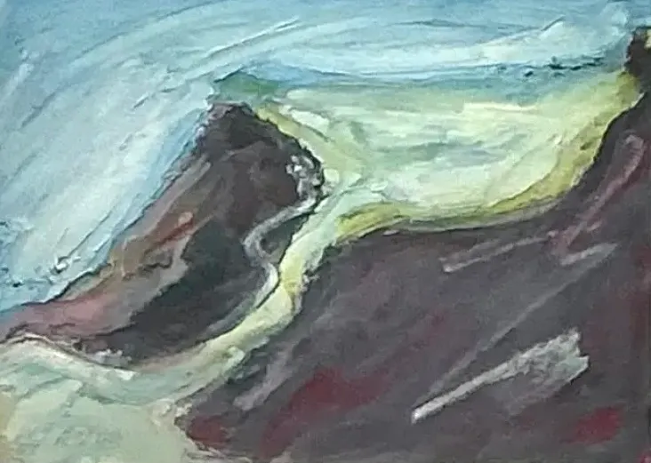 Vintage Boho Original Abstract Oil on Board - Glass, 14.25W x 12.75H — additional photo 3