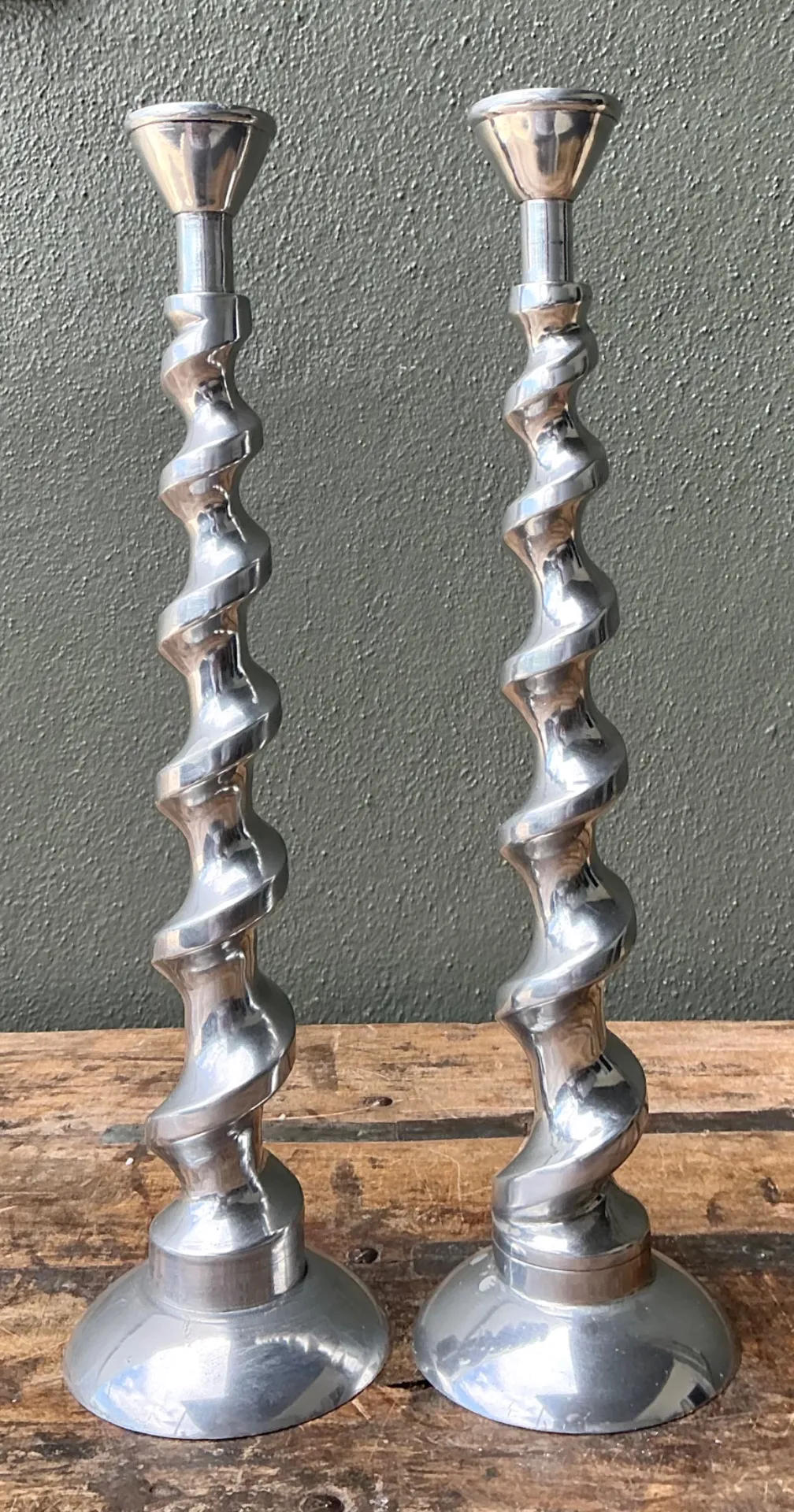 Vintage Spiral Aluminum Candle Holders - A Pair — additional photo 5