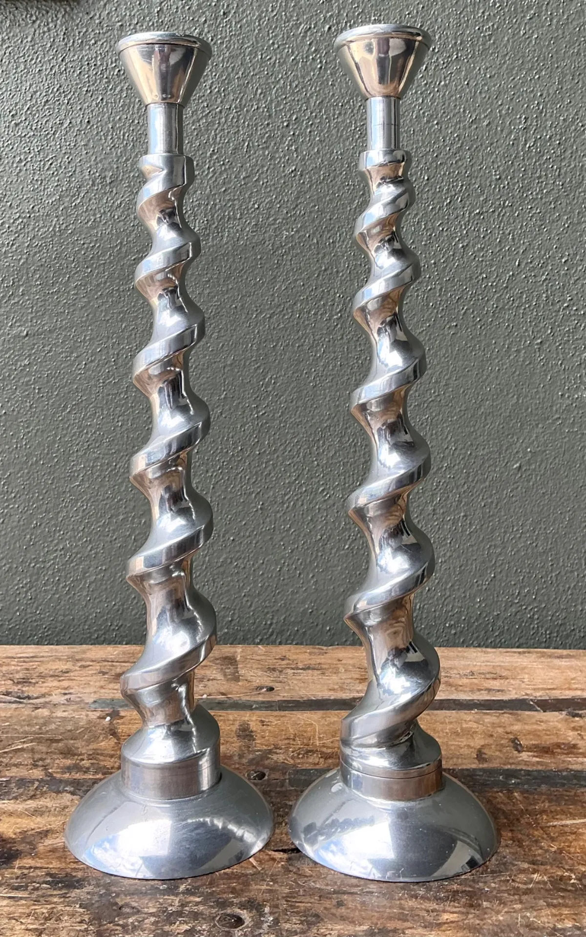 Vintage Spiral Aluminum Candle Holders - A Pair — additional photo 7