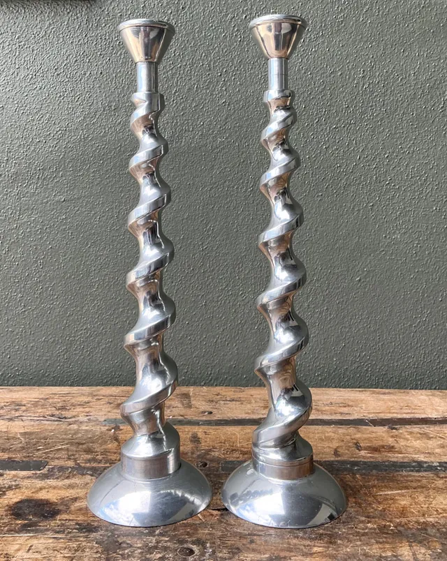 Vintage Spiral Aluminum Candle Holders - A Pair — additional photo 7