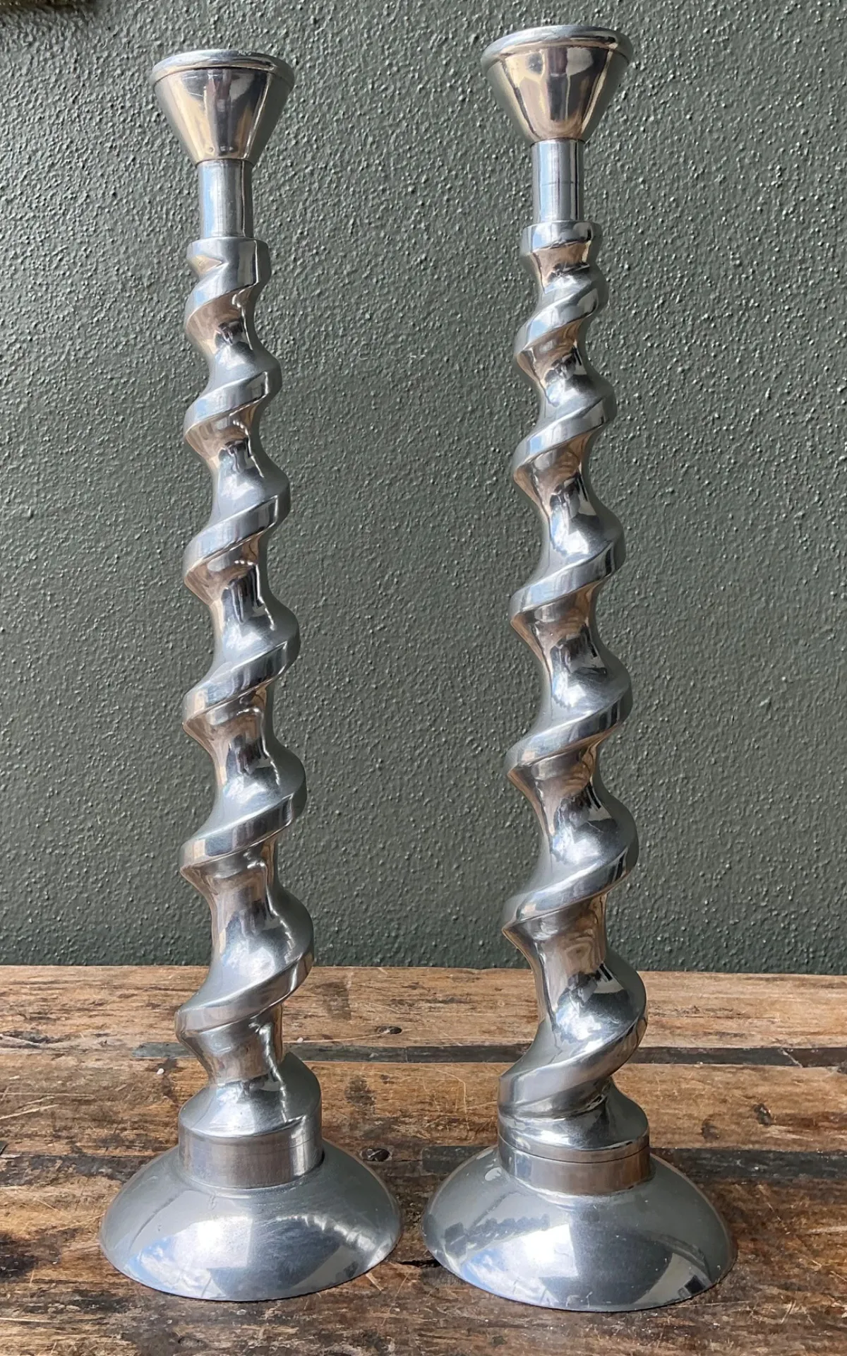 Vintage Spiral Aluminum Candle Holders - A Pair — additional photo 8