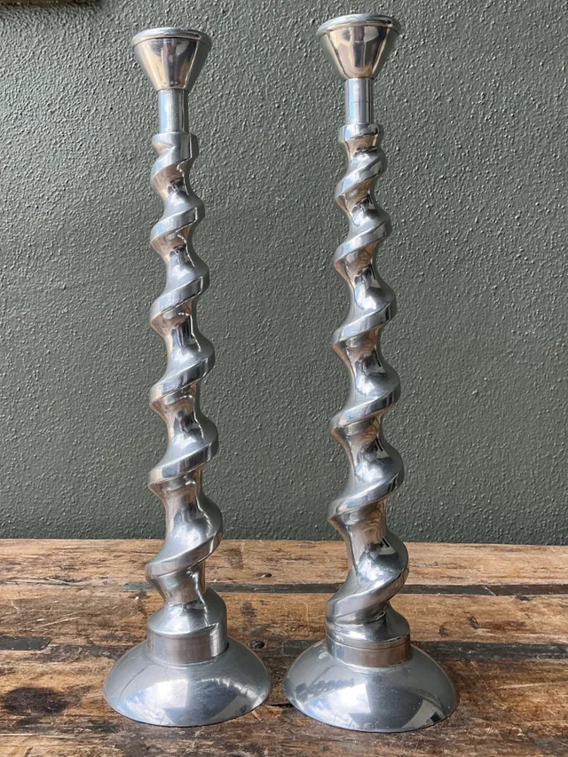 Vintage Spiral Aluminum Candle Holders - A Pair — additional photo 8