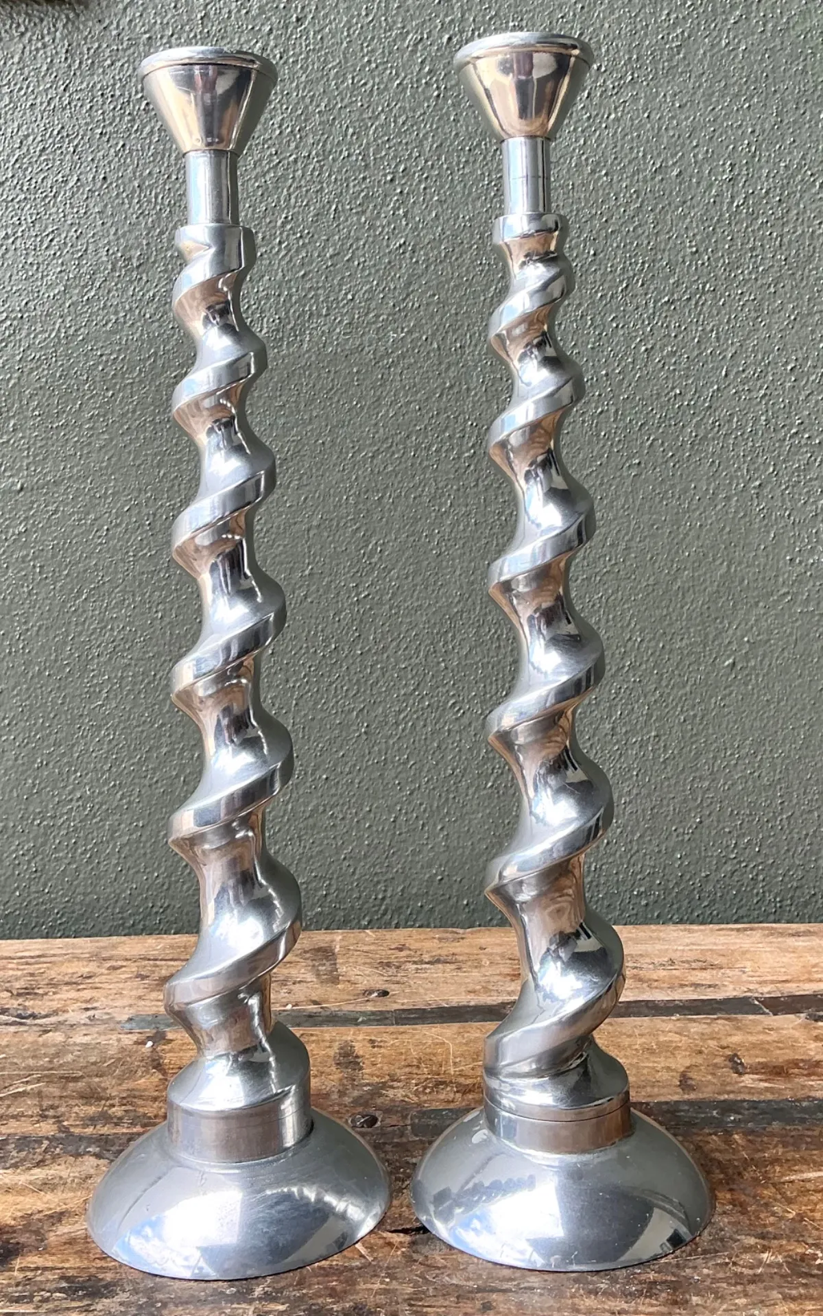 Vintage Spiral Aluminum Candle Holders - A Pair — additional photo 2