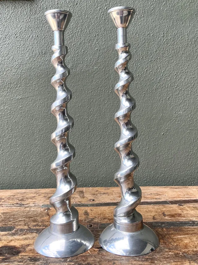Vintage Spiral Aluminum Candle Holders - A Pair — additional photo 2