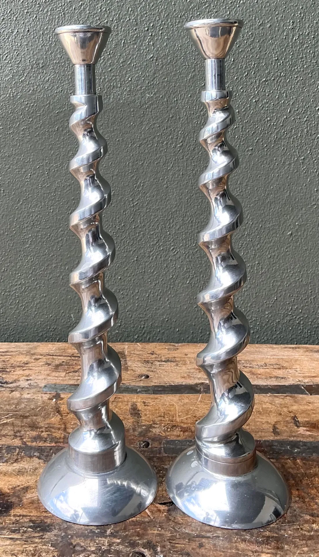 Vintage Spiral Aluminum Candle Holders - A Pair