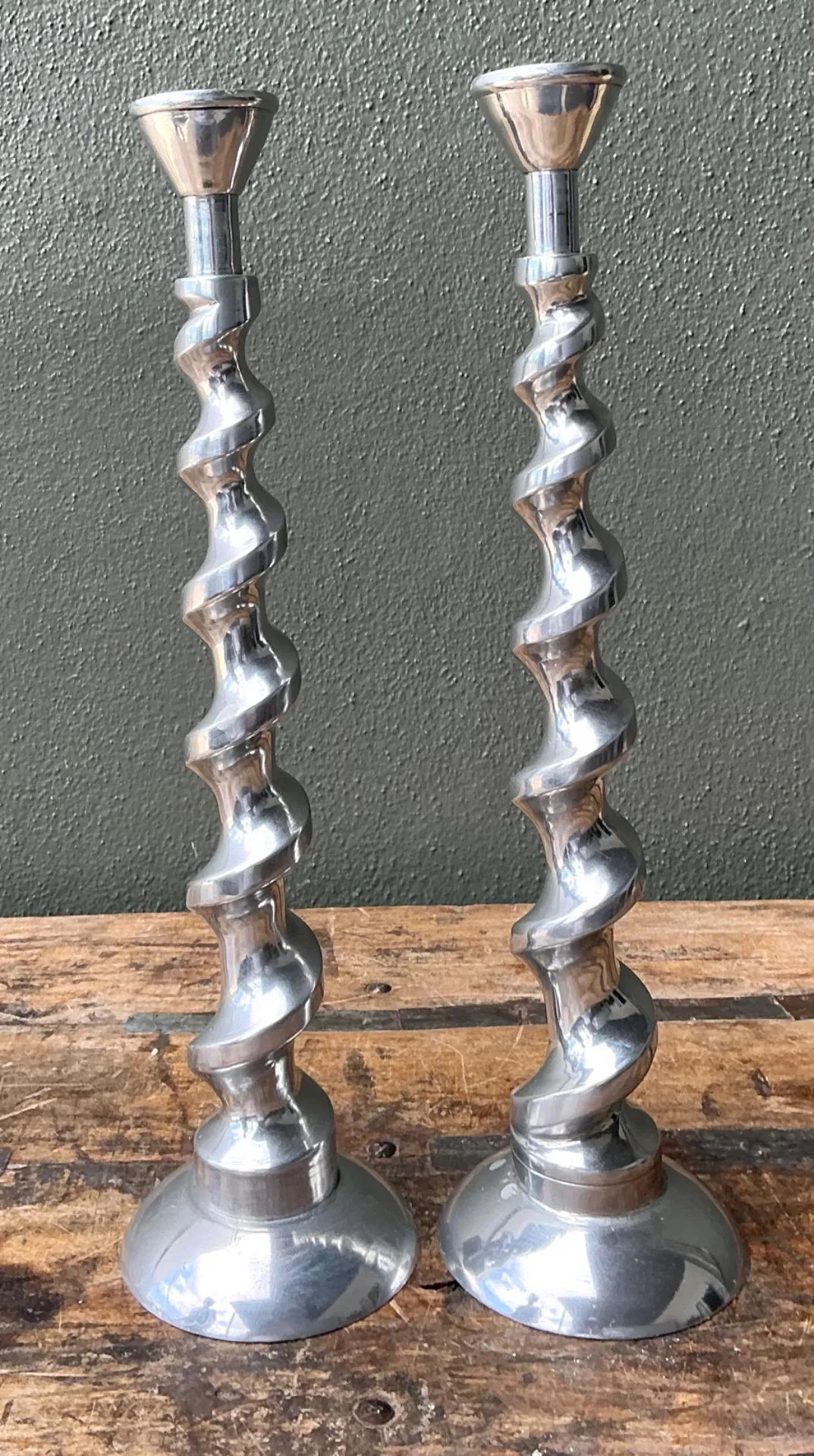 Vintage Spiral Aluminum Candle Holders - A Pair — additional photo 4