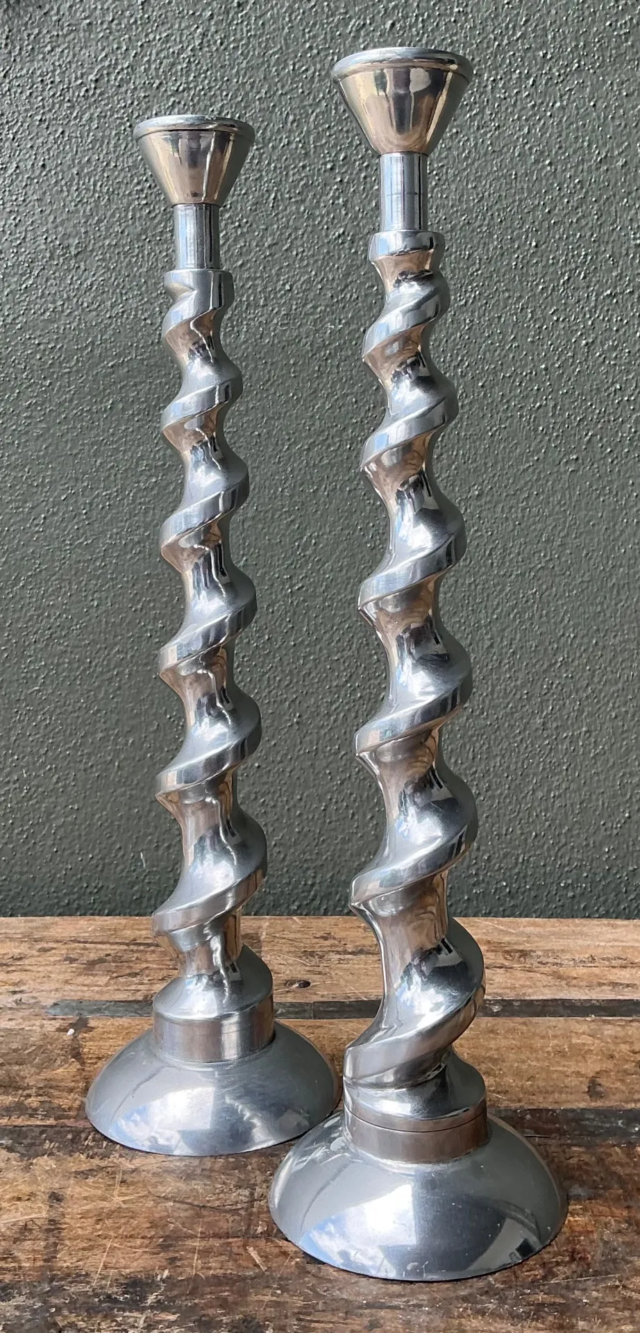 Vintage Spiral Aluminum Candle Holders - A Pair — additional photo 6