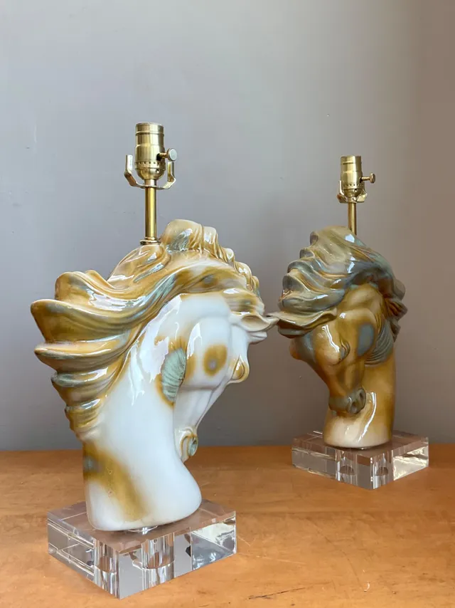 Vintage Ceramic Horse Head Table Lamps - A Pair — additional photo 3