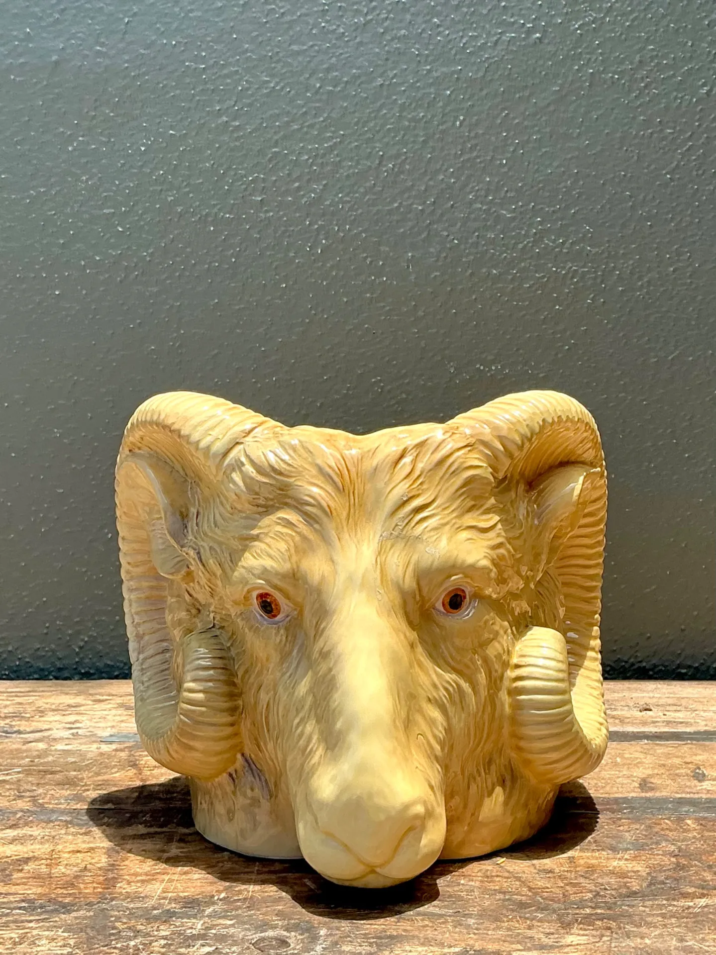 Vintage Italian Ceramic Rams Head Cache Pot — additional photo 2