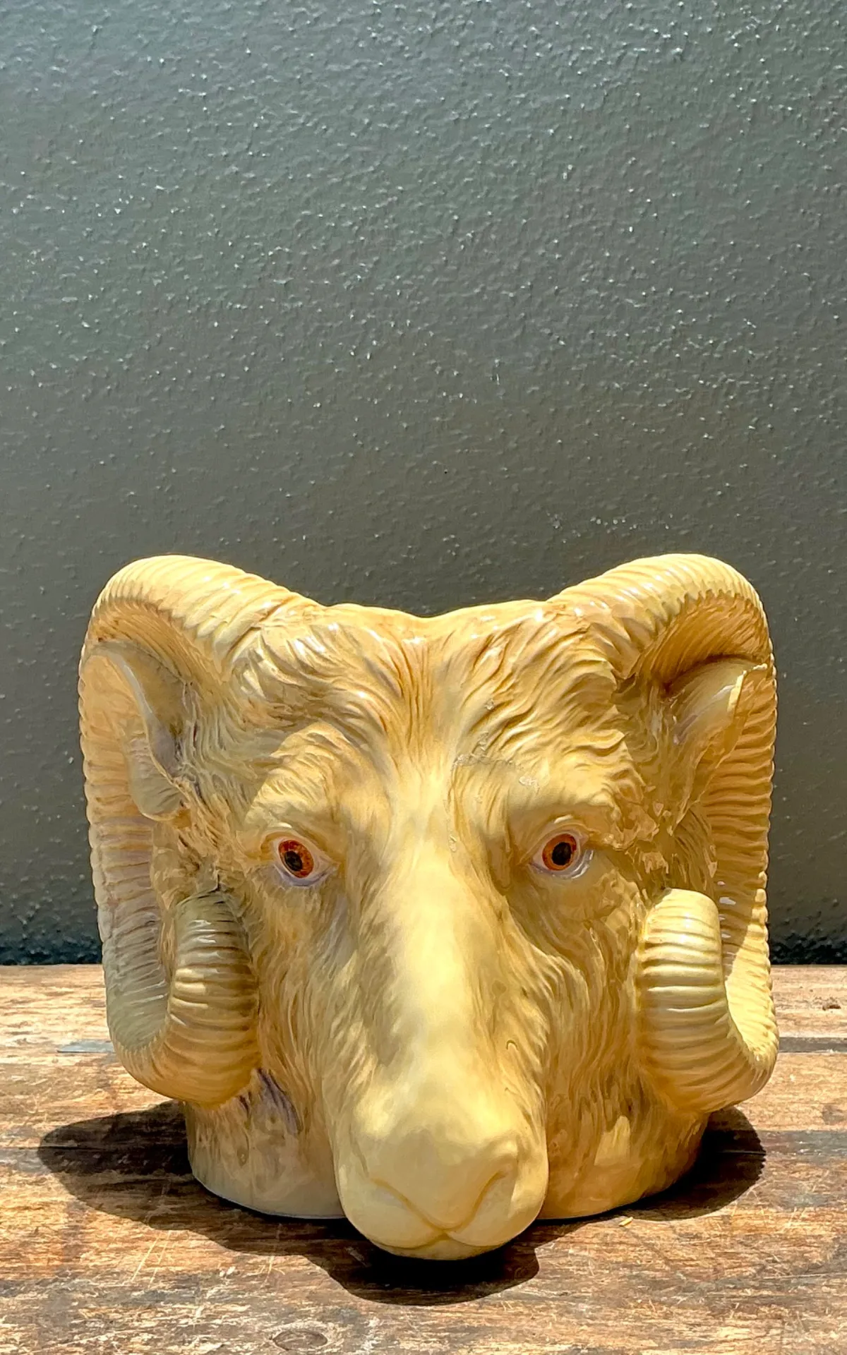 Vintage Italian Ceramic Rams Head Cache Pot — additional photo 2