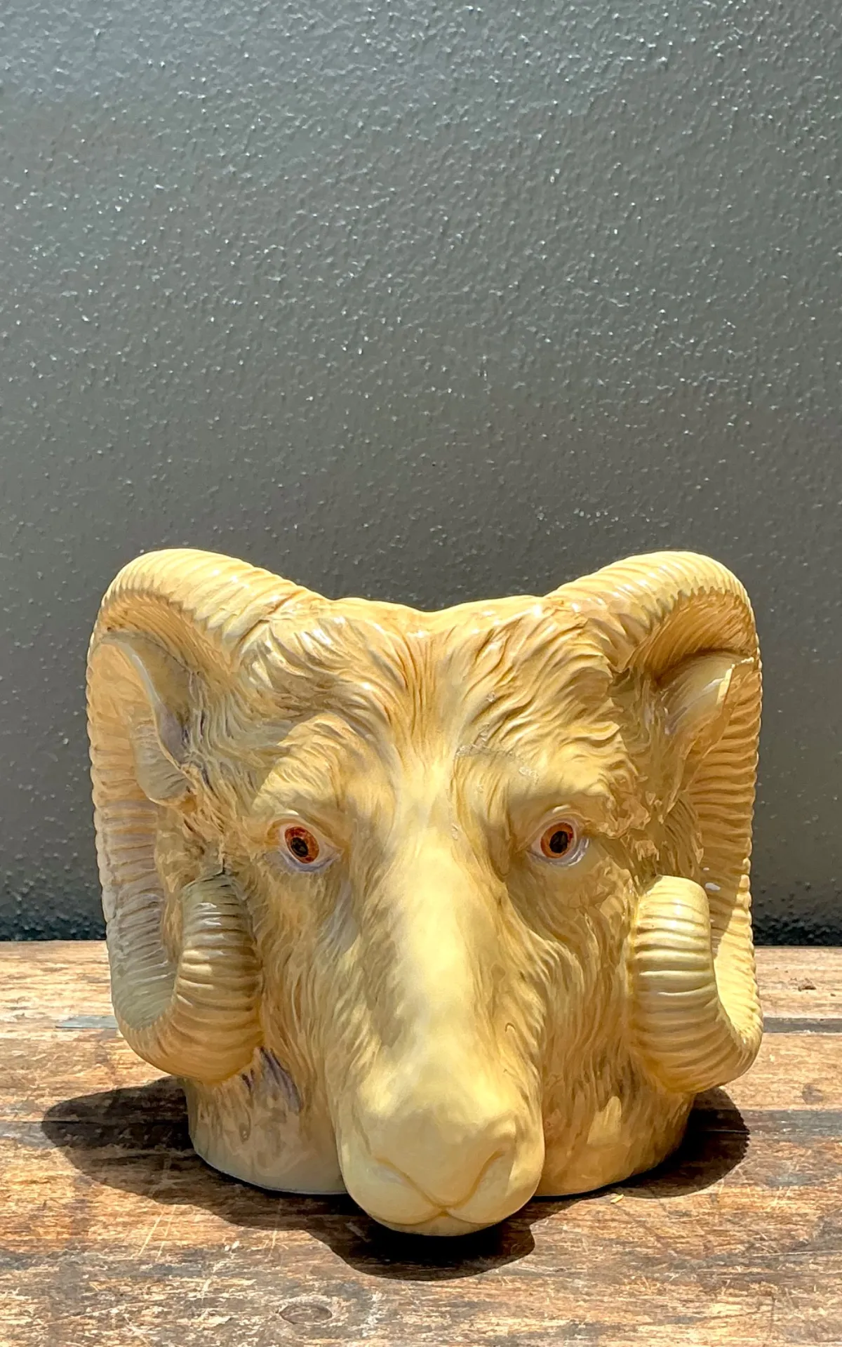 Vintage Italian Ceramic Rams Head Cache Pot — additional photo 6