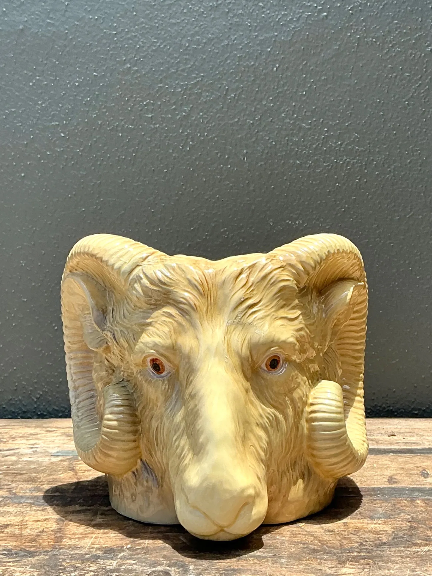 Vintage Italian Ceramic Rams Head Cache Pot — additional photo 4
