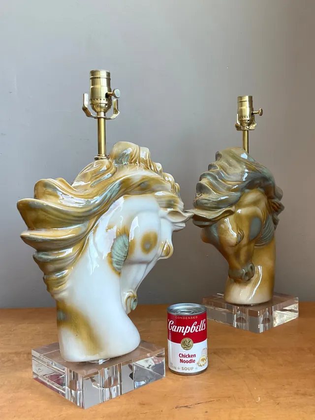 Vintage Ceramic Horse Head Table Lamps - A Pair — additional photo 2