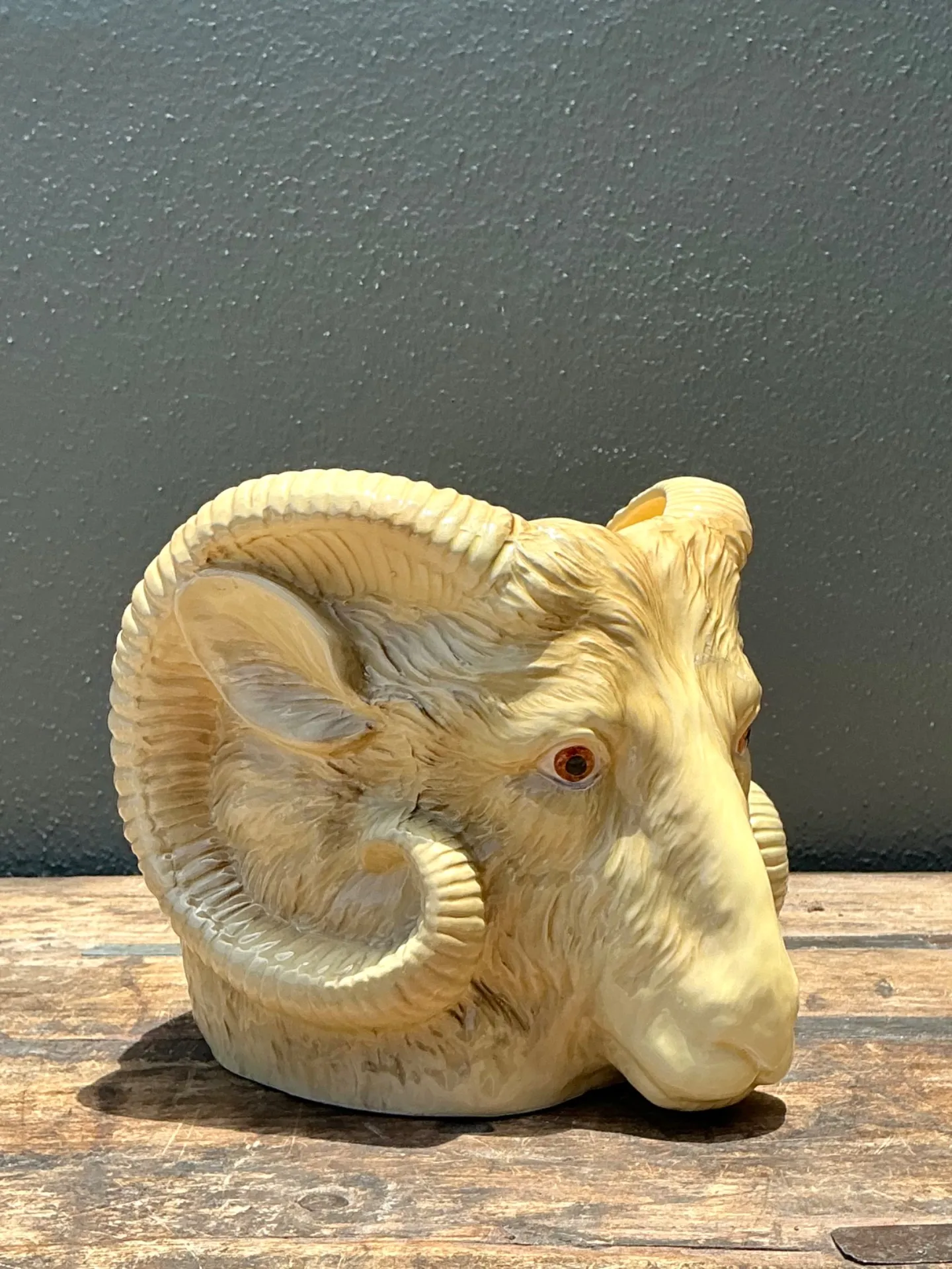 Vintage Italian Ceramic Rams Head Cache Pot — additional photo 1