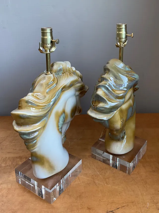 Vintage Ceramic Horse Head Table Lamps - A Pair — additional photo 4