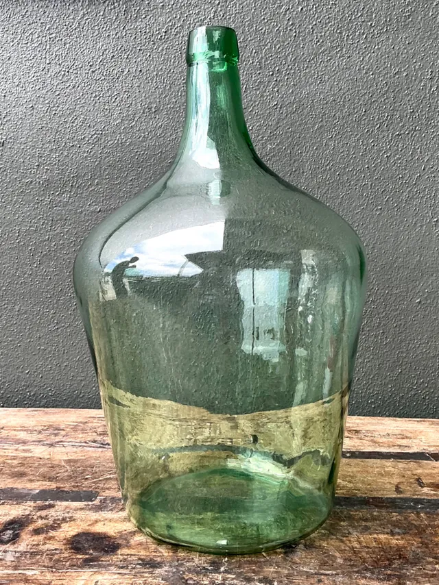 Vintage Green Glass Demijohn Bottle - Green, 11W x 18.75H — additional photo 8
