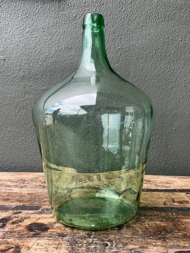 Vintage Green Glass Demijohn Bottle - Green, 11W x 18.75H — additional photo 6