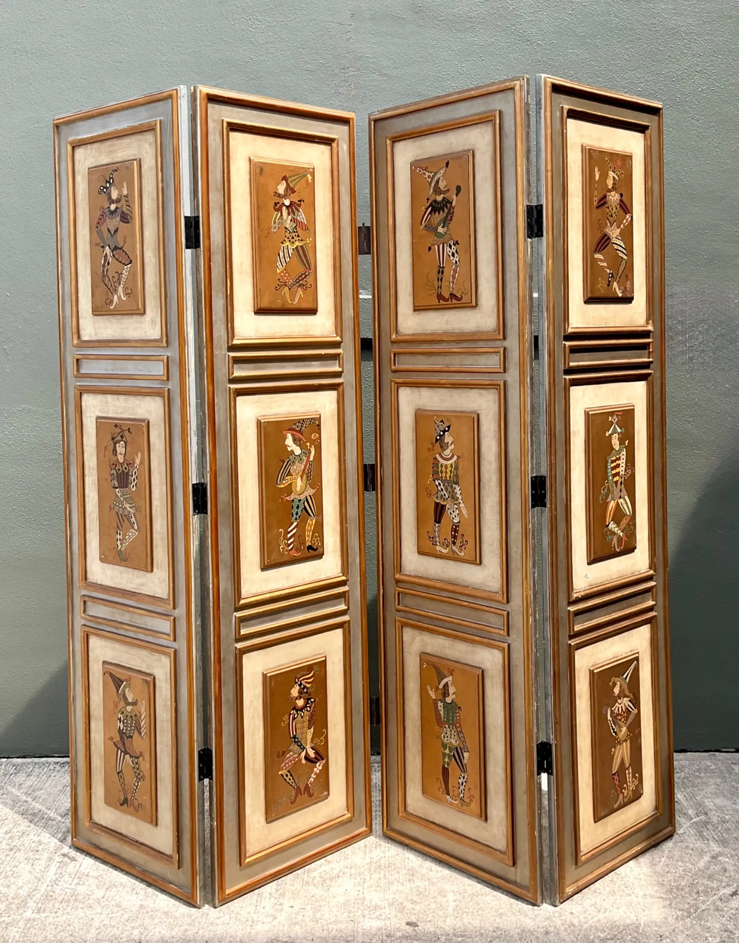 Vintage Painted Harlequin Wood Folding Screen — additional photo 6