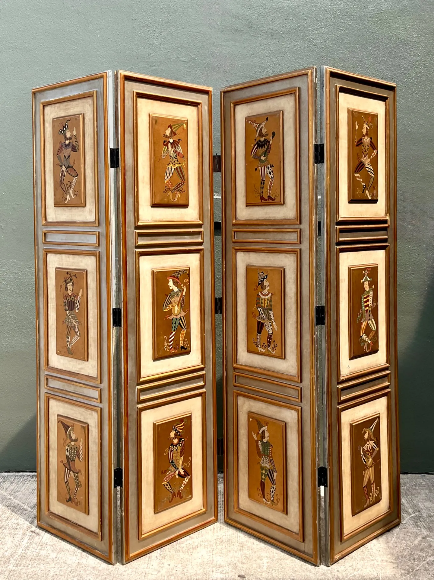 Vintage Painted Harlequin Wood Folding Screen — additional photo 1