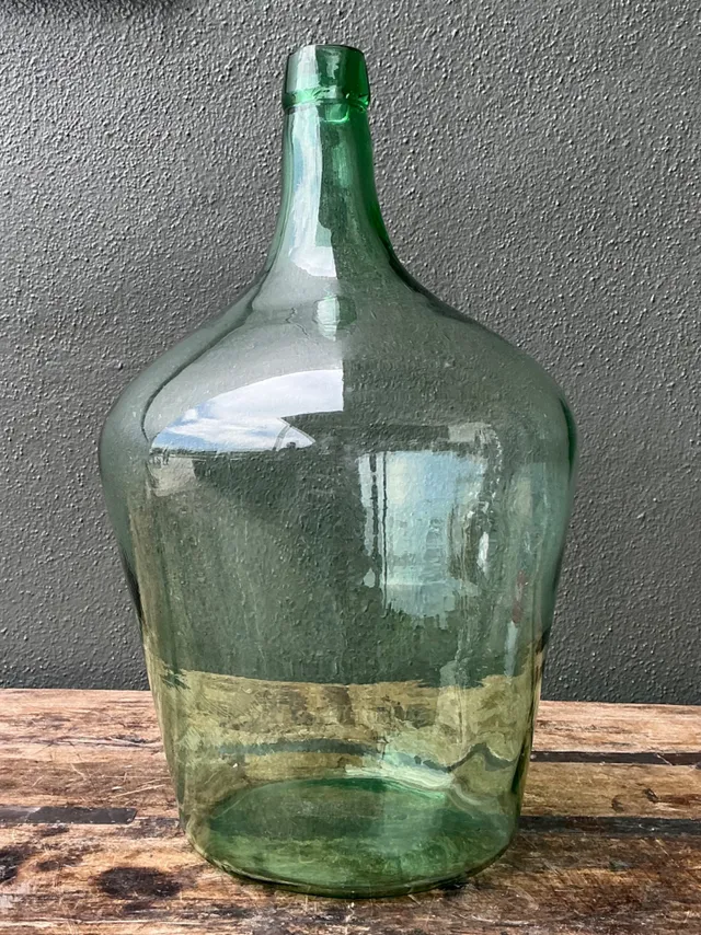 Vintage Green Glass Demijohn Bottle - Green, 11W x 18.75H — additional photo 3
