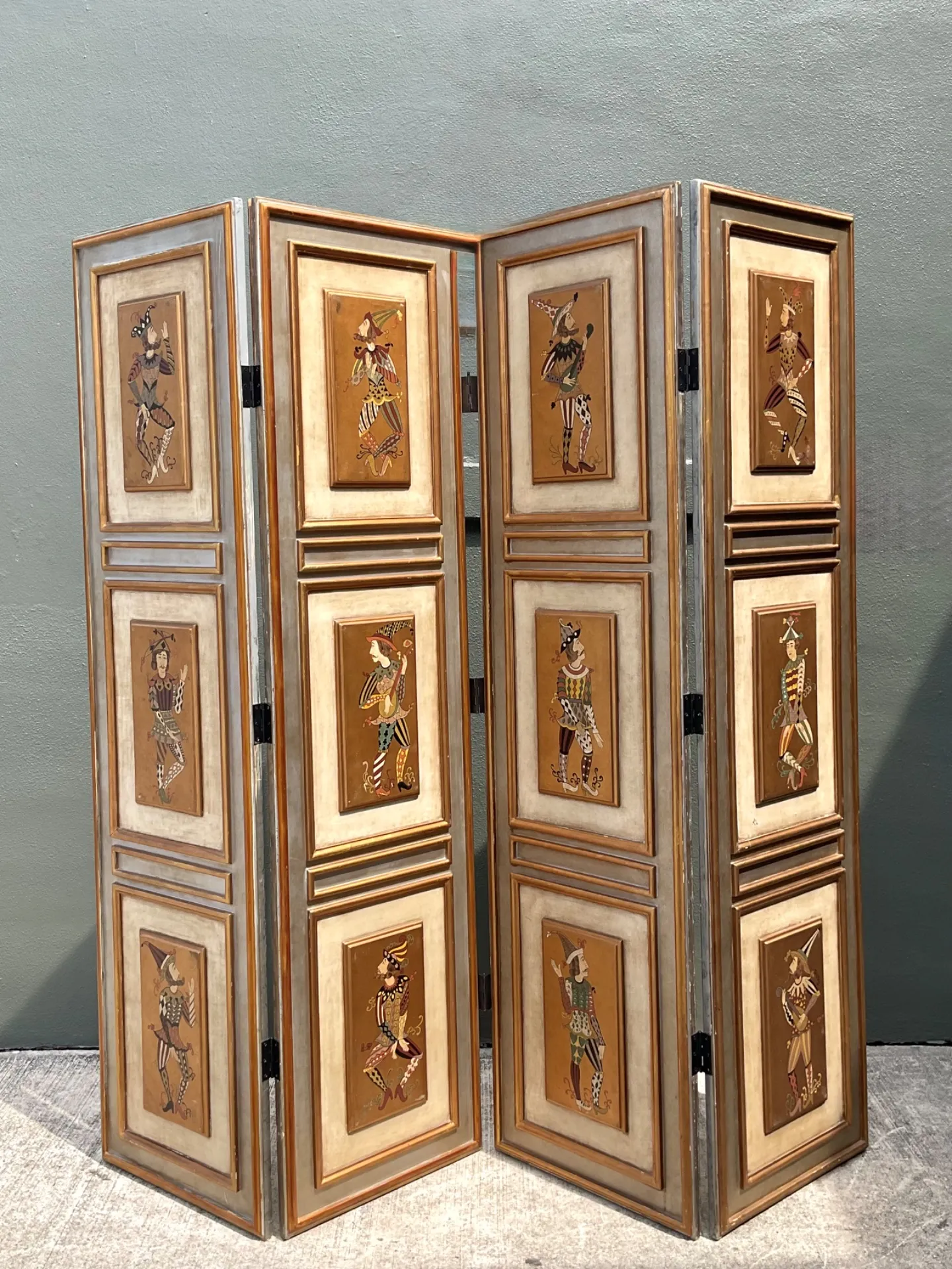 Vintage Painted Harlequin Wood Folding Screen — additional photo 3