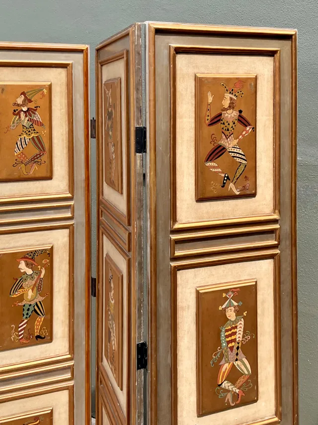 Vintage Painted Harlequin Wood Folding Screen — additional photo 7