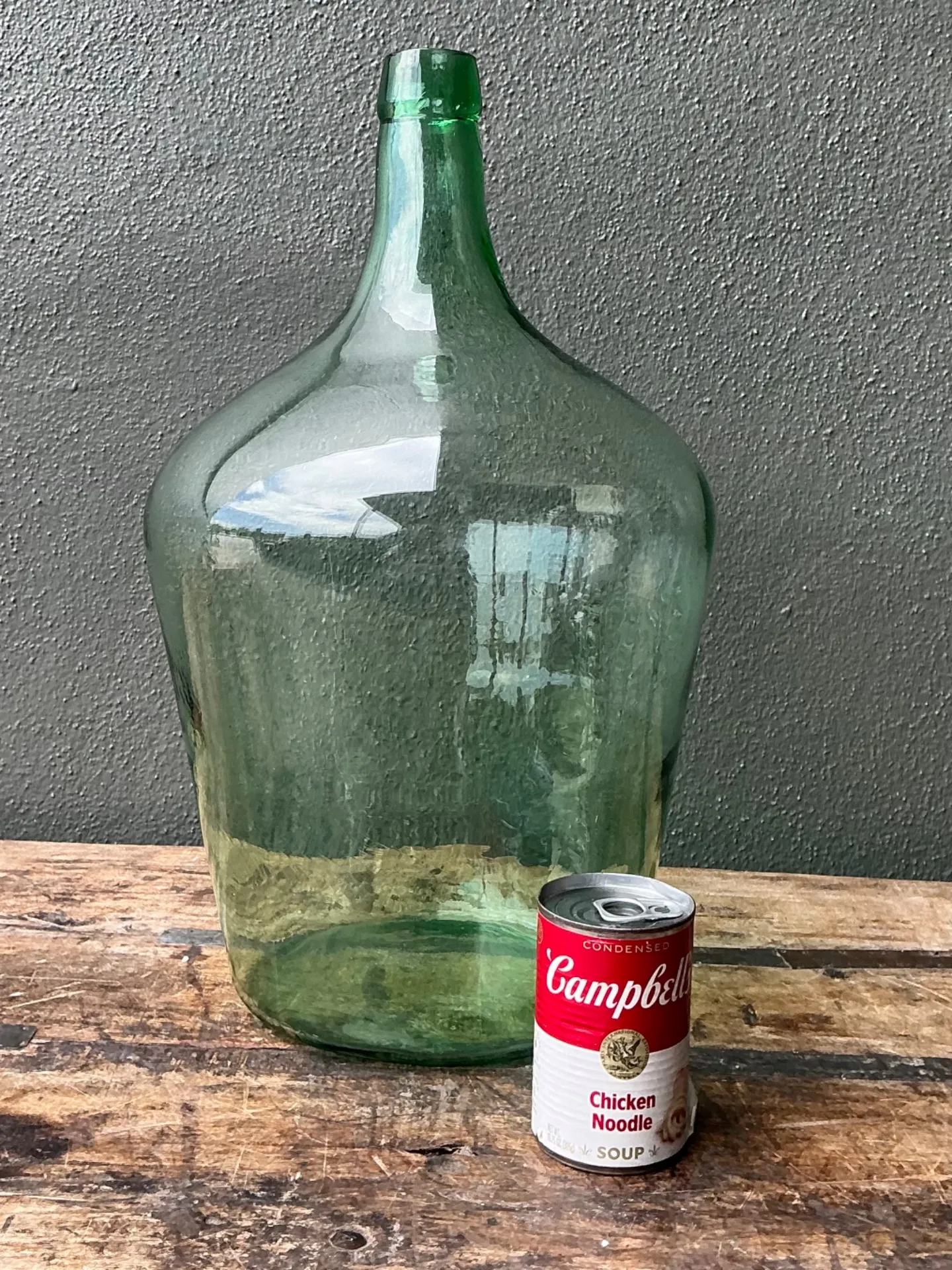 Vintage Green Glass Demijohn Bottle - Green, 11W x 18.75H — additional photo 1
