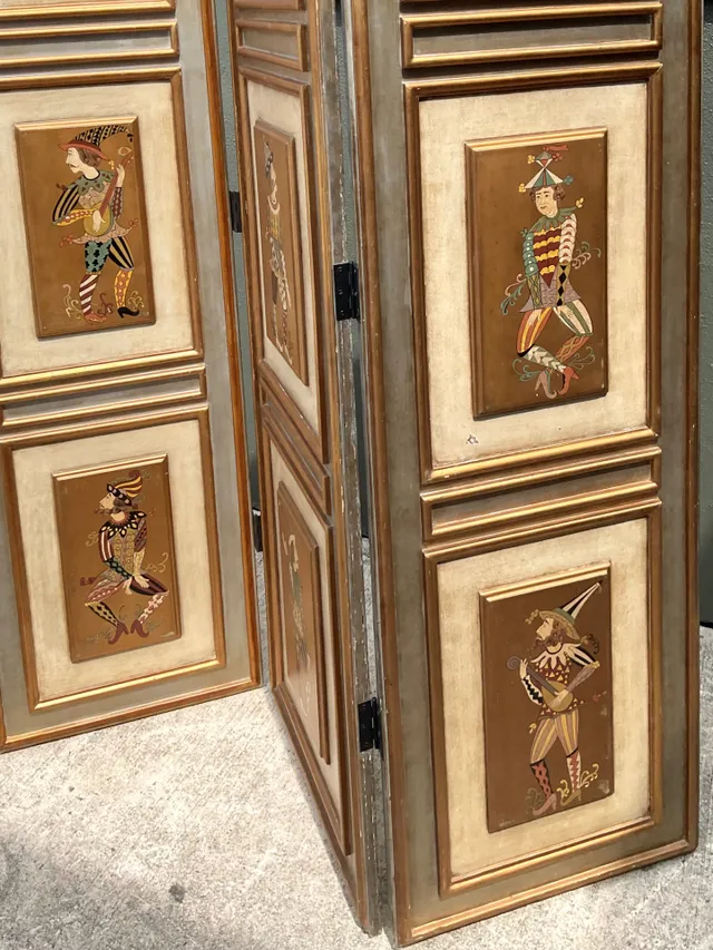Vintage Painted Harlequin Wood Folding Screen — additional photo 8