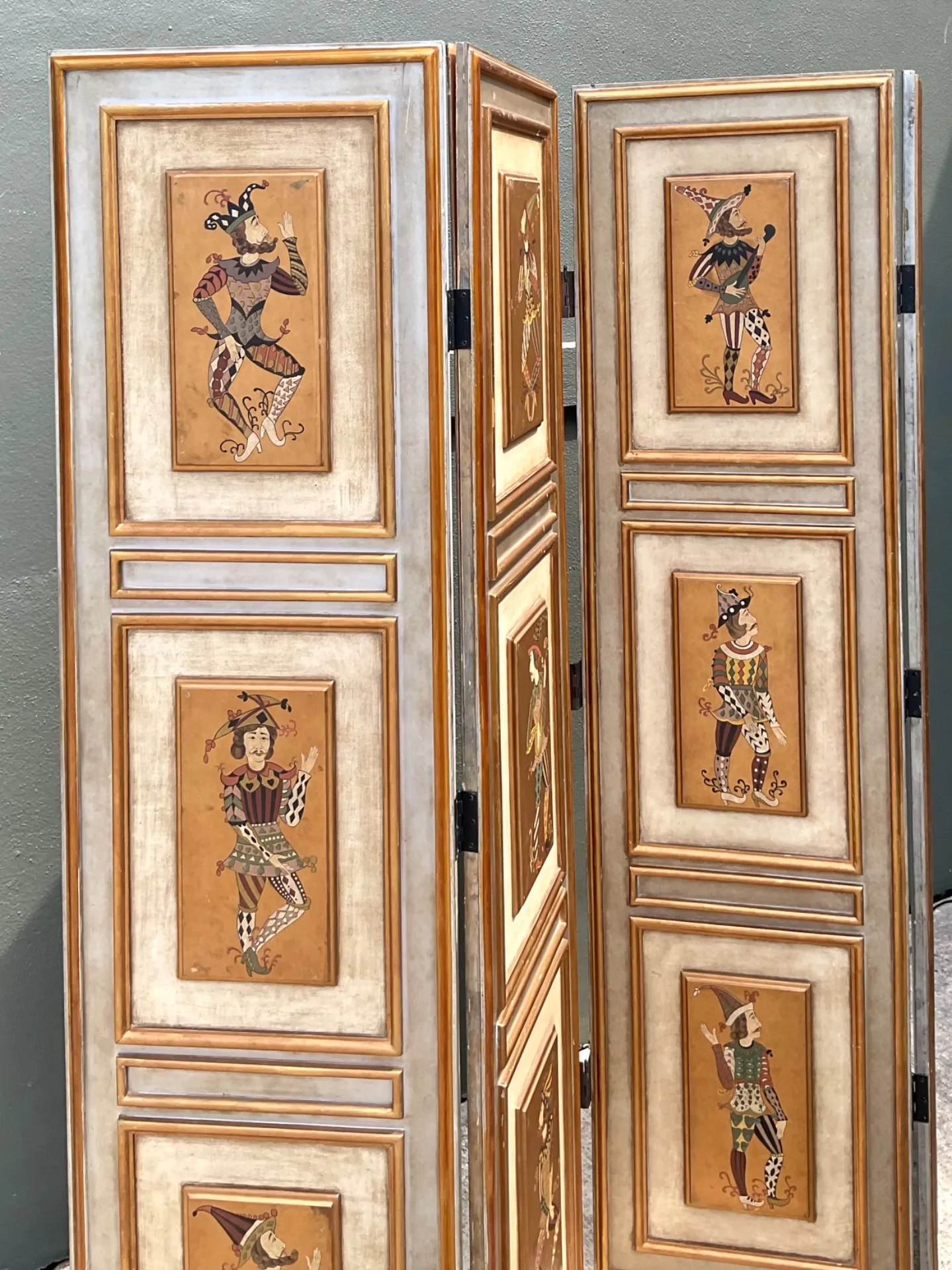 Vintage Painted Harlequin Wood Folding Screen — additional photo 5