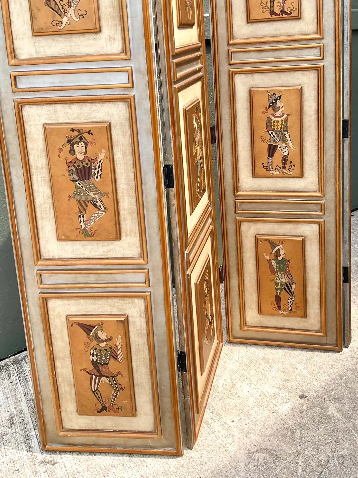 Vintage Painted Harlequin Wood Folding Screen — additional photo 2