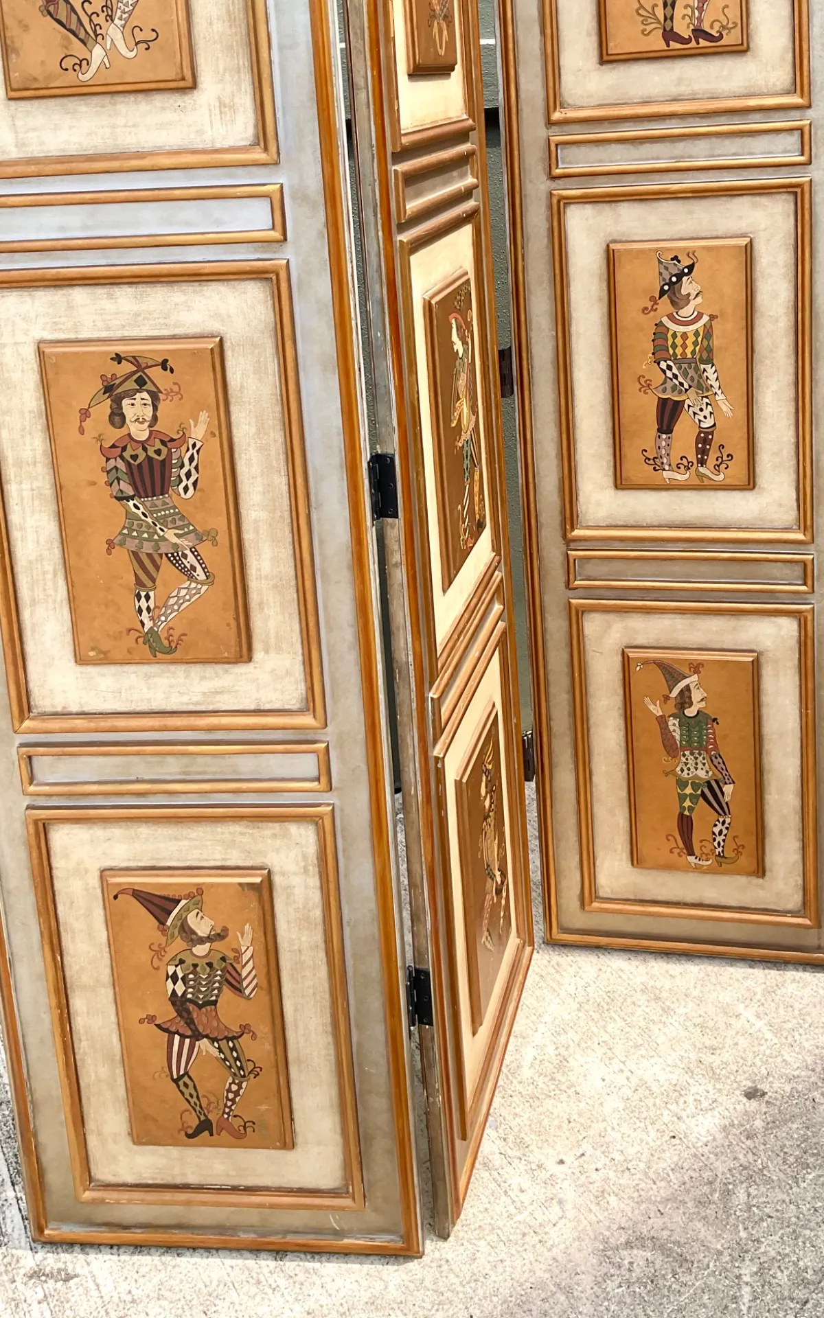 Vintage Painted Harlequin Wood Folding Screen — additional photo 2