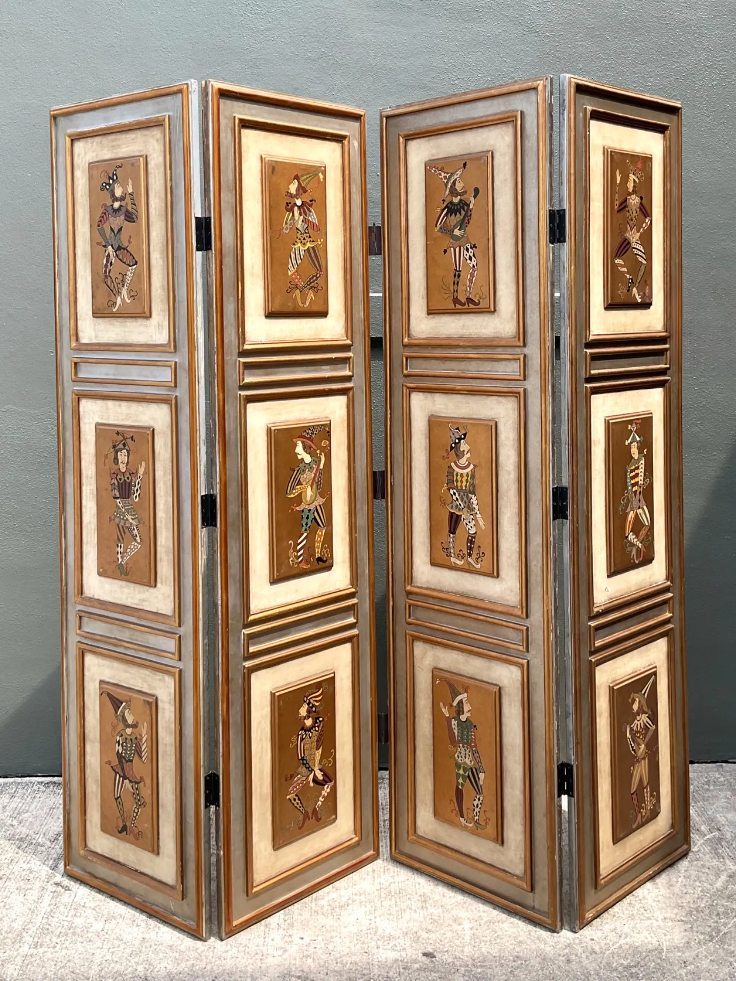 Vintage Painted Harlequin Wood Folding Screen — additional photo 4