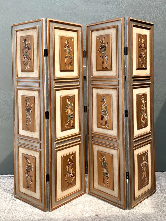 Vintage Painted Harlequin Wood Folding Screen — additional photo 4