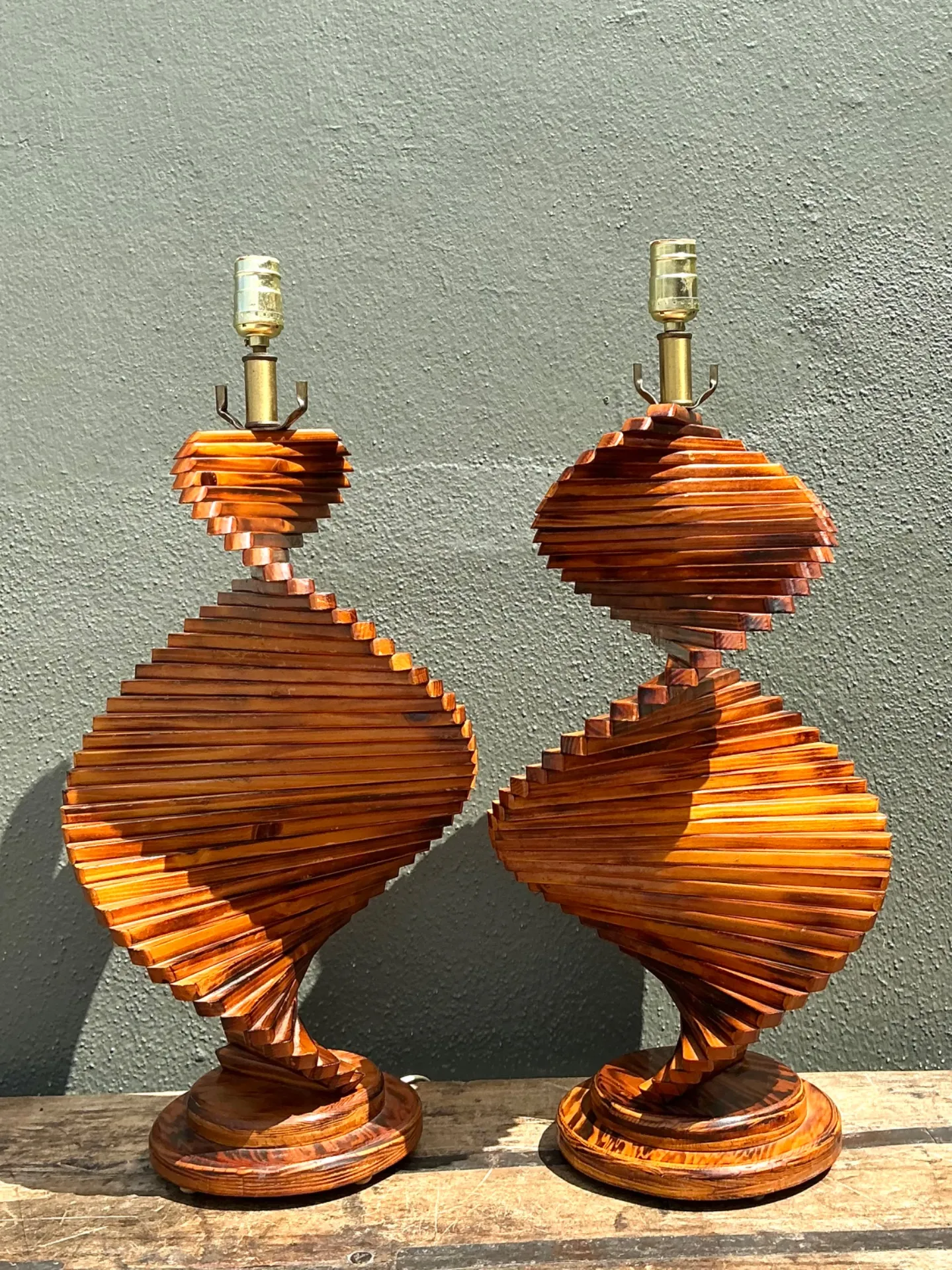 Vintage French Wood Helix Table Lamps - A Pair — additional photo 2