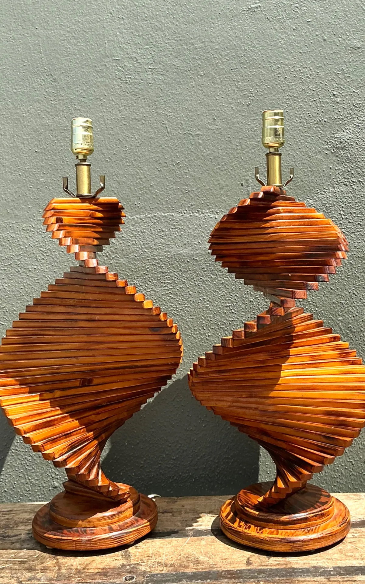 Vintage French Wood Helix Table Lamps - A Pair — additional photo 2
