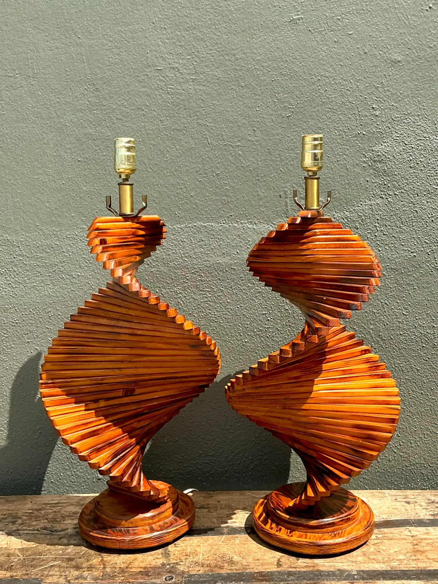 Vintage French Wood Helix Table Lamps - A Pair — additional photo 4