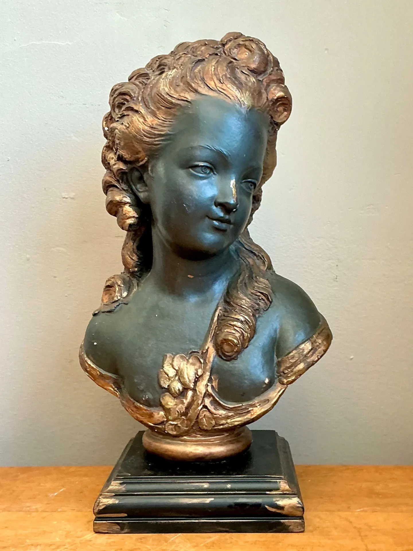 Vintage Gilt Tipped Carved Wood Female Bust — additional photo 1