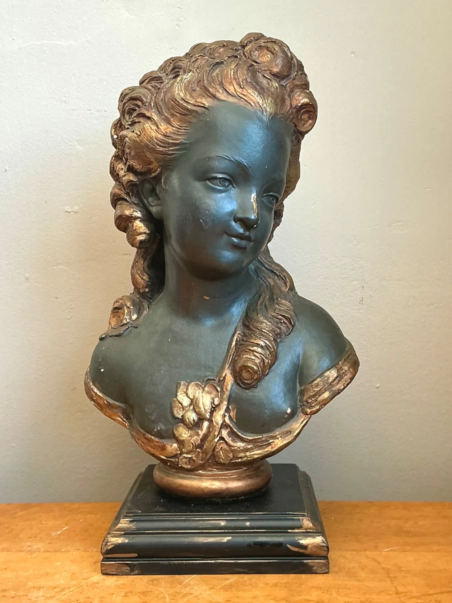 Vintage Gilt Tipped Carved Wood Female Bust — additional photo 3