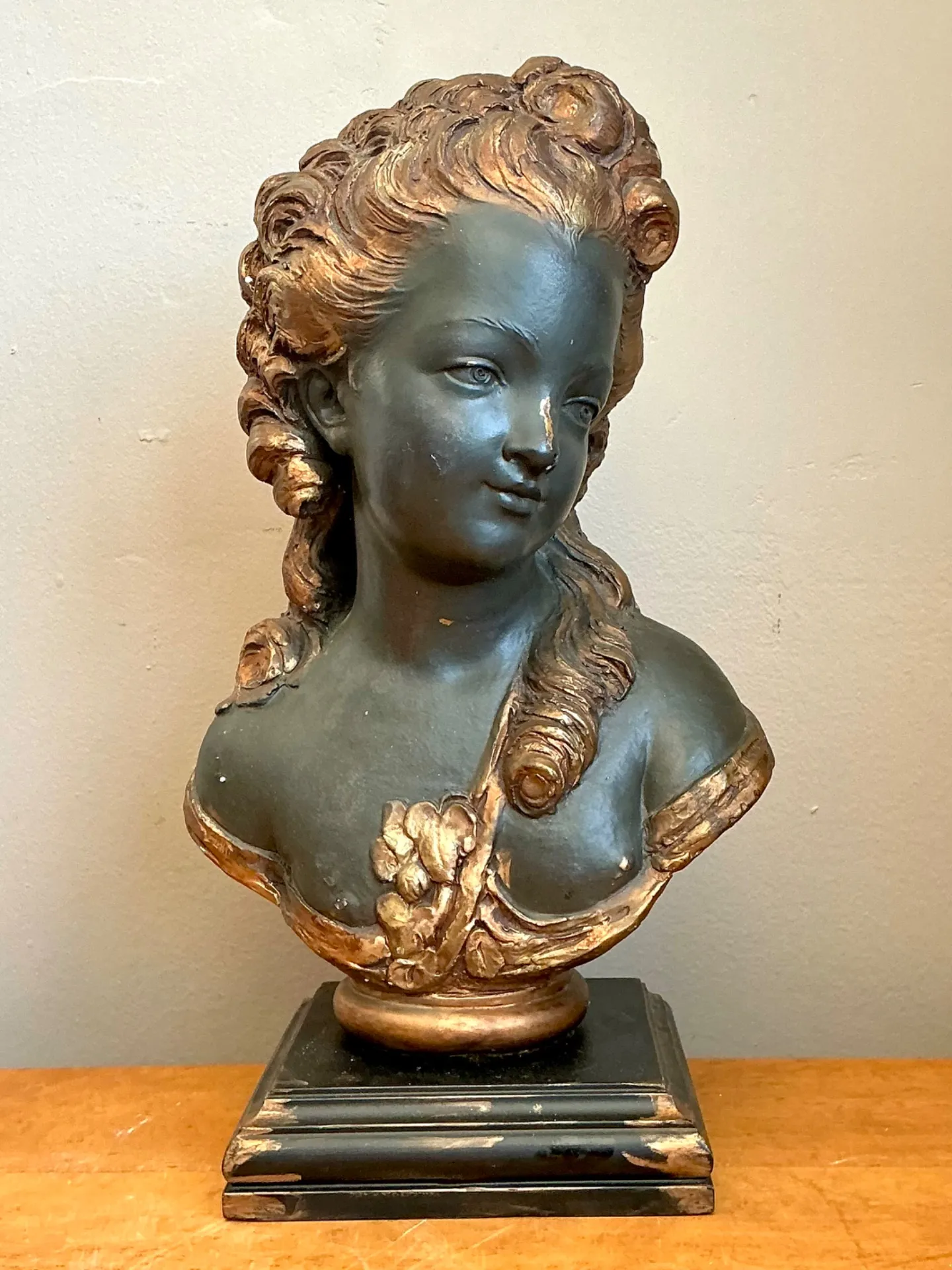 Vintage Gilt Tipped Carved Wood Female Bust — additional photo 5