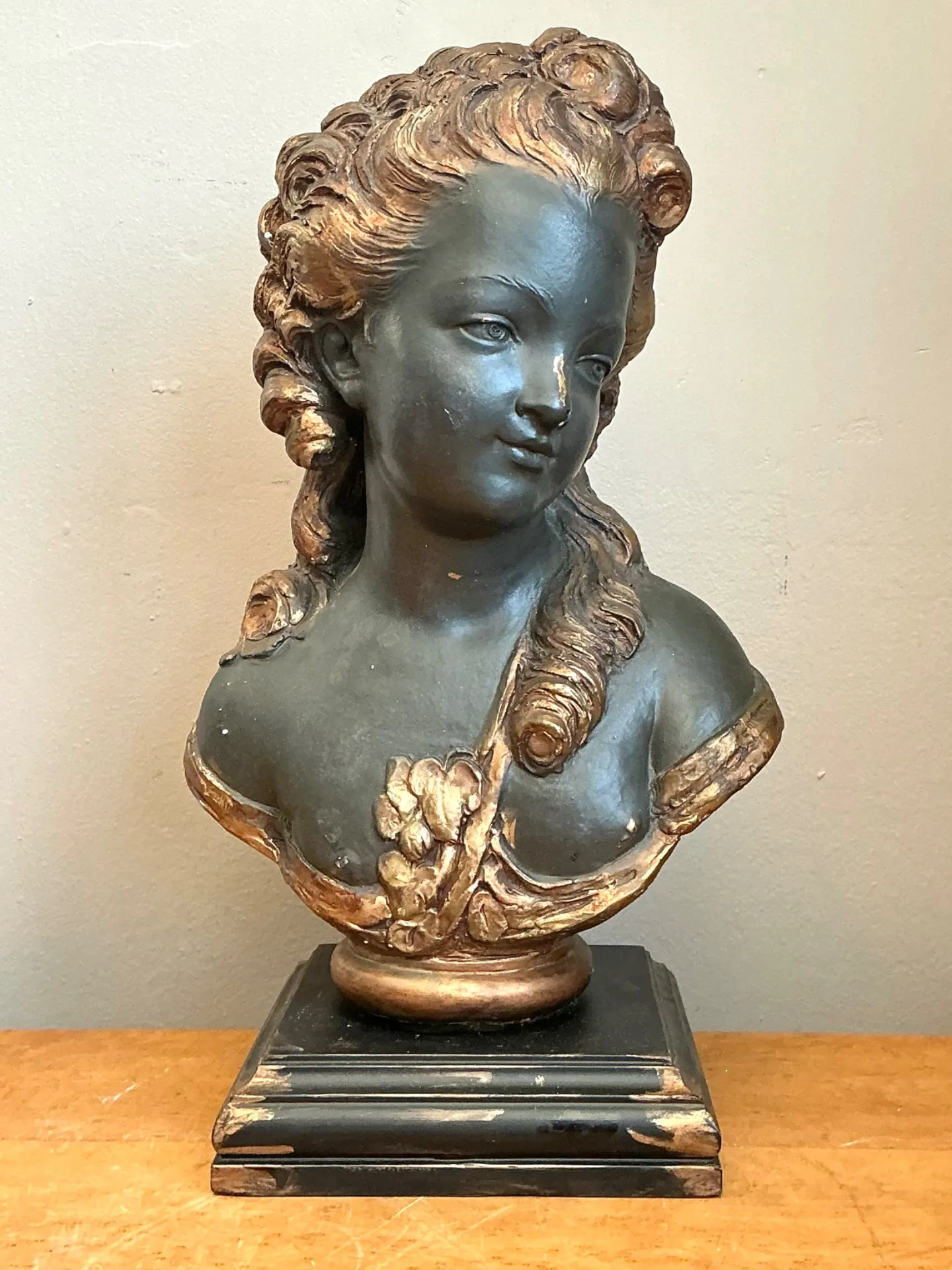 Vintage Gilt Tipped Carved Wood Female Bust — additional photo 6